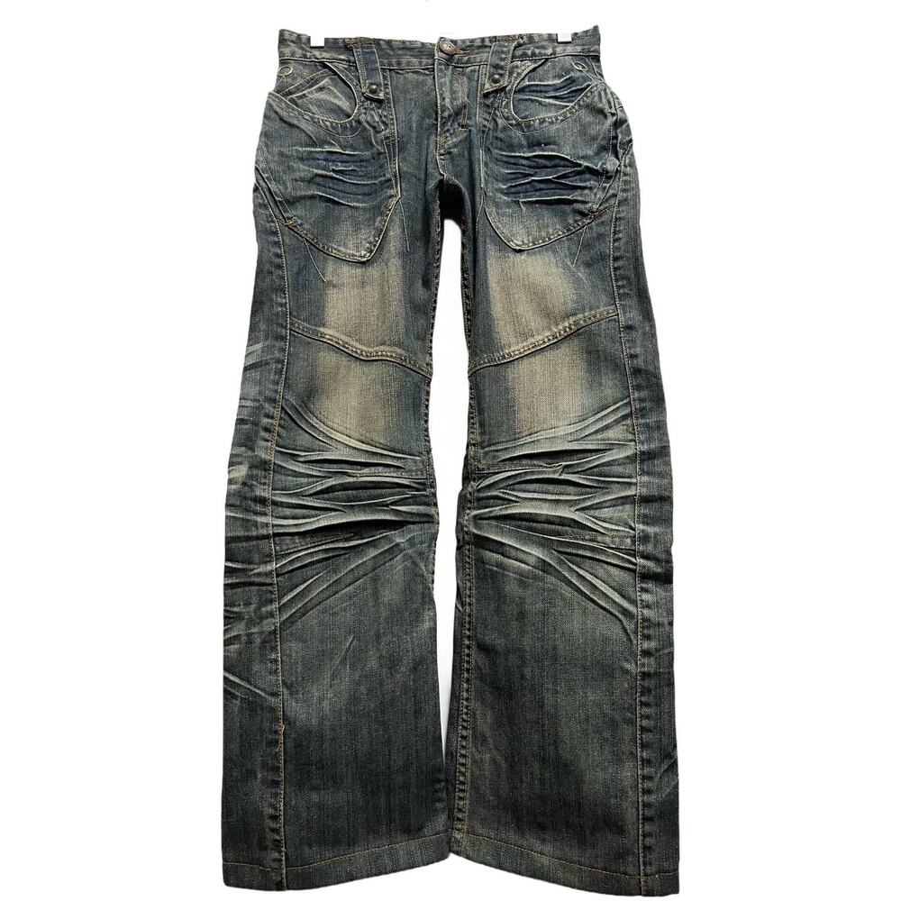 Vintage Japanese Brand Faded Wash Whiskered Denim Jeans Gray Brown Tan size 30